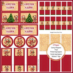 Gingerbread Nugget Candy Bar Wrappers With Tray Toppers Bags And Tags Set - Digital - Printable