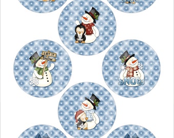 Digital Printable1.313 Inch Images for Buttons Snowman Theme