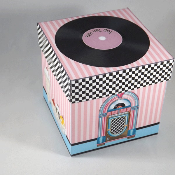 Digital Printable Cupcake Box Retro 50's Theme - Party Favor - Gift Box - 1950's - Vintage Look
