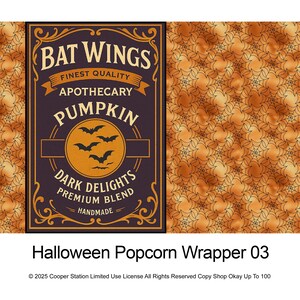 Digital Printable Halloween Popcorn Wrapper - Vintage Halloween Card 03 - Instant Download