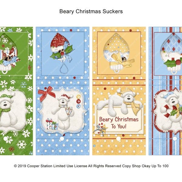 Christmas Printable Digital Lollipop Wrappers - Christmas Bears Sucker Covers - Couvertures de sucettes de vacances
