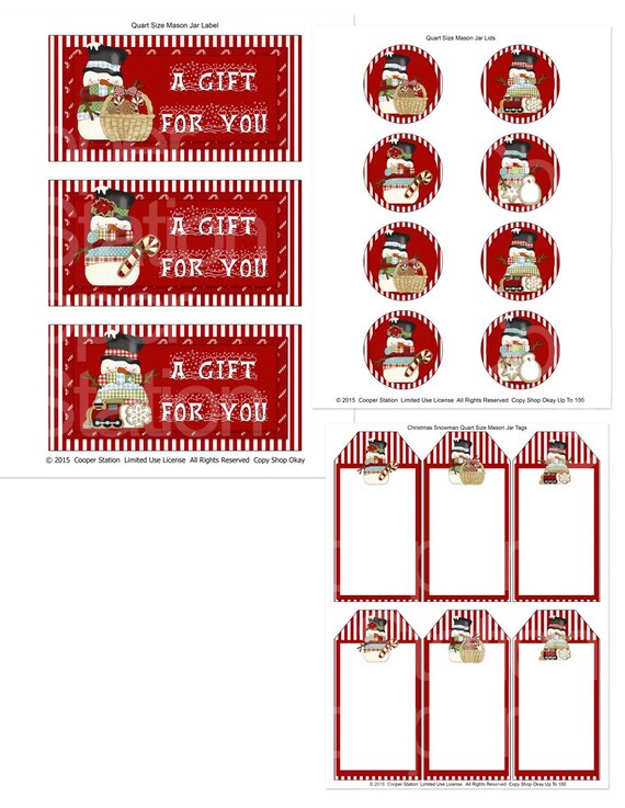 Printable Digital Christmas Mason Jar Label Tag and Lid Set | Etsy