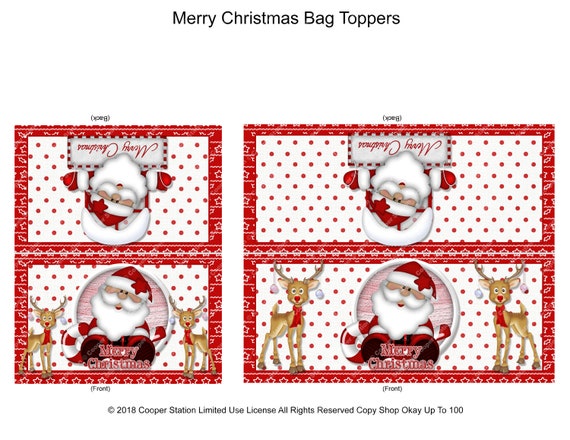 Christmas Treat Bag Toppers Santa Christmas Sandwich Ziplock Bag Topper  6.25 Inch Digital Collage Sheet Printable Party Packages Candy 