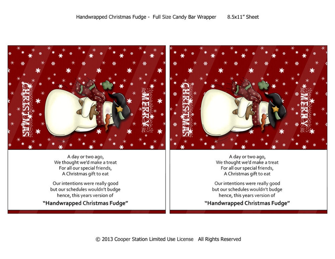 Digital Candy Bar Wrappers Instant Download Christmas Fudge Etsy