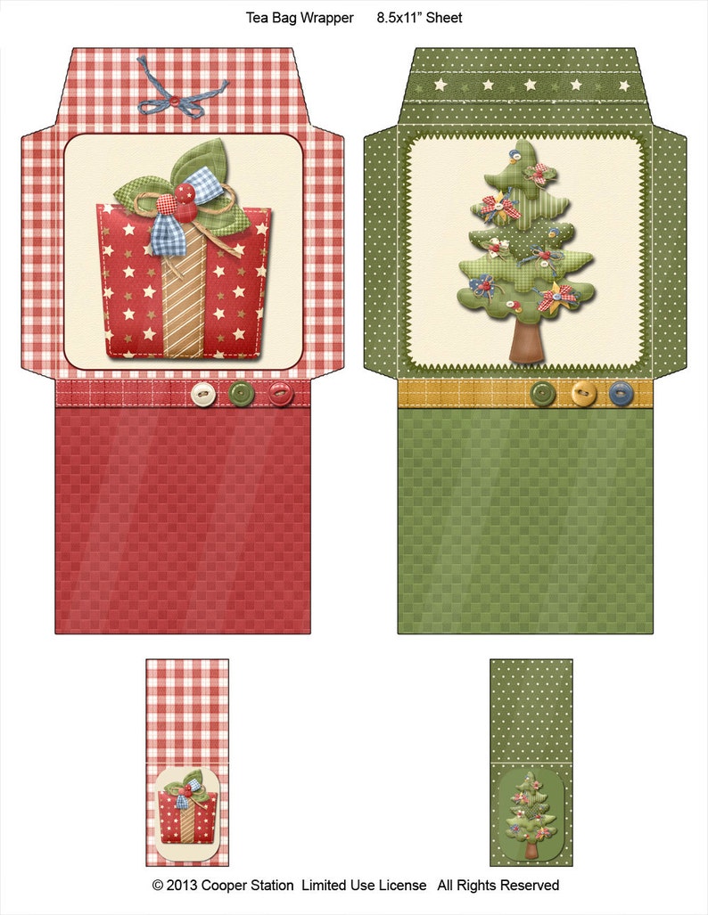 Christmas Printable Digital Tea Bag Envelopes Holiday Tea Bag Wrappers Christmas Tree Christmas Present image 1