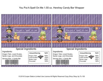 Digital Printable Halloween Hershey Candy Bar Wrapper -Witches - Frogs - Party Favor