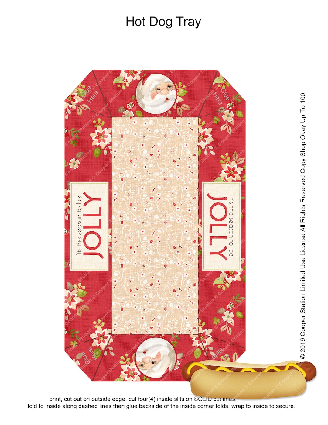 Digital Printable Hot Dog Tray -santa Hot Dog Tray - Christmas Treat ...