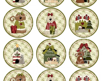 Etiquetas ou adesivos de Natal digitais imprimíveis, redondos, de 2,5 polegadas.