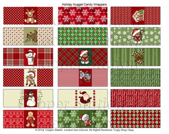 Digitaal afdrukbare chocoladenuggets snoeppapiertjes - kerstthema