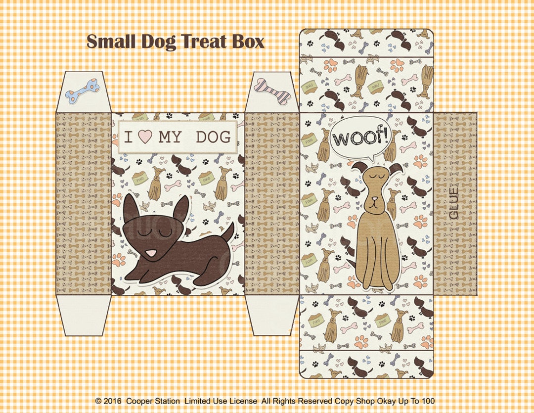Digital Printable Small Dog Treat Box Printable Treat Box Dog Gift Box