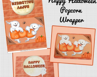 Digital Printable Halloween Popcorn Wrapper Instant Download Party Favor