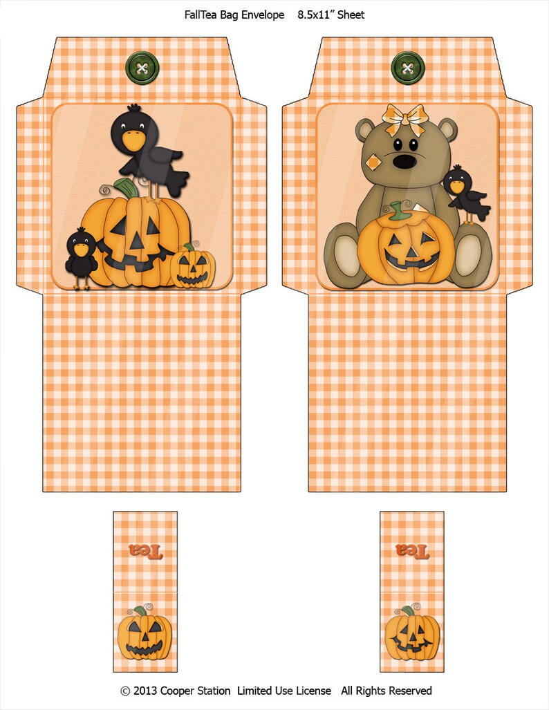 Digital Tea Bag Wrapper Fall Pumpkins Etsy