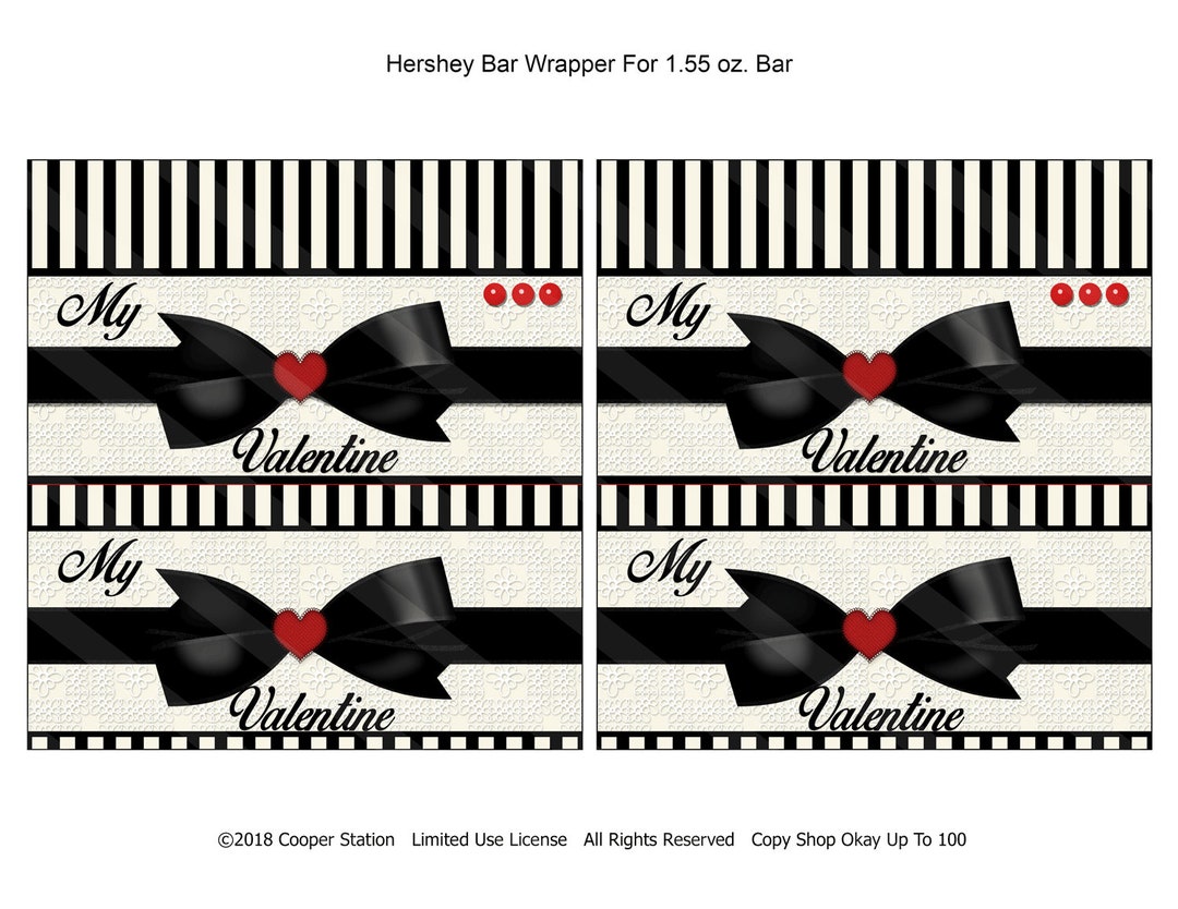 Printable Wrapper Ribbon Printable Digital Valentine Chocolate Candy Bar Wrappers - Bow - Ribbon ...
