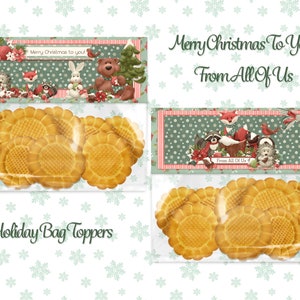 Digital Printable Christmas Bag Topper - Christmas -Woodland Creatures - Merry Christmas Bag Topper -From All Of Us Topper