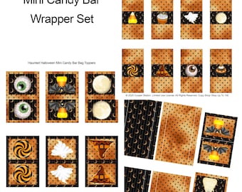 Haunted Halloween  Chocolate Miniature Candy Bar Wrappers - Halloween Mini Candies - Chocolate Bar Wrappers