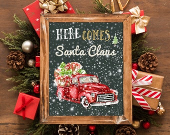 Here Comes Santa Claus 8 inch by 10 inch Digital Print - Christmas Truck With Presents 8" x 10" Digital Print
