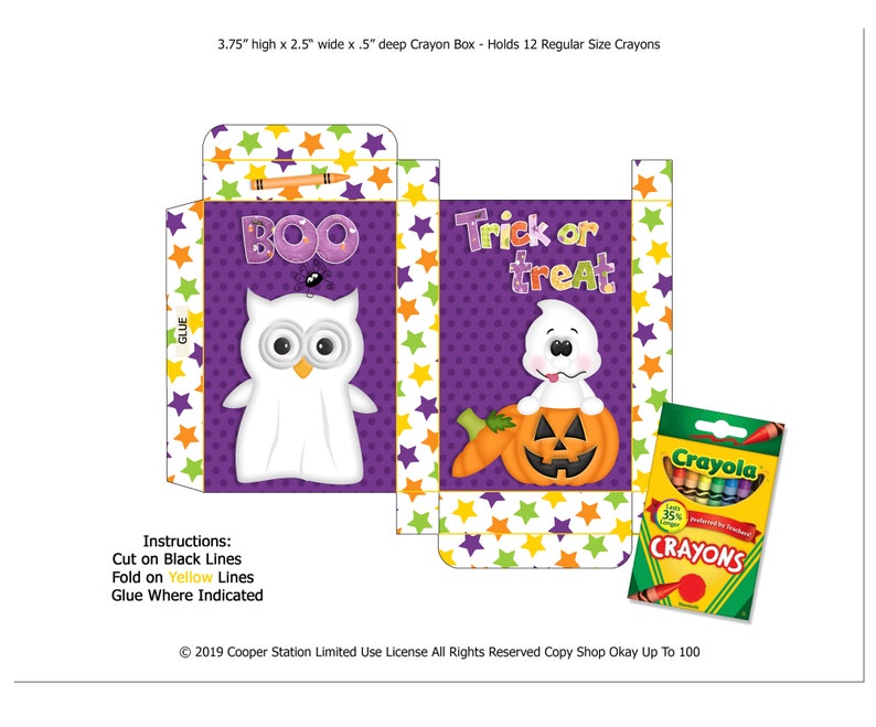 Digital Printable Halloween Crayon Box - Trick or Treat Box - Ghost ...