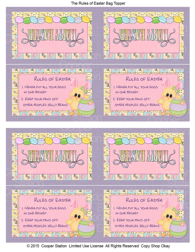 Digital Printable Easter Bag Topper Rules of Easter