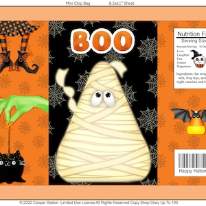 Printable Digital Halloween Mummy Chip Bag - Treat Bag - Chip Bag - Witch- Candy Corn - Treat Bag