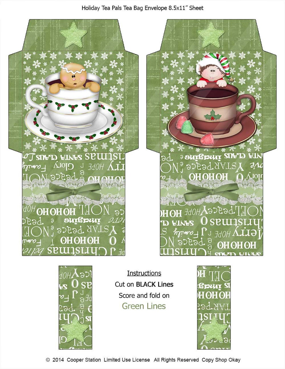 Digital Printable Holiday Tea Bag Envelope Christmas Tea Tea Bag