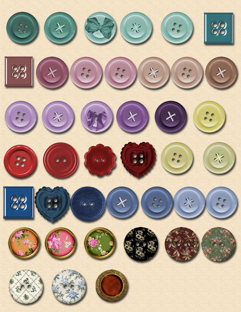 Digital Printable Scrapbook Embellishment - Button Assortment - Etsy