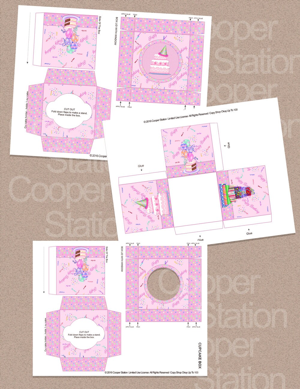 Digital Printable Pink Birthday Cupcake Box Party Favor | Etsy