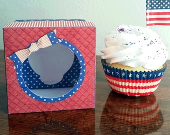 Fourth of July Cupcake Box - Independence Day - Americana - red white and blue- instant download