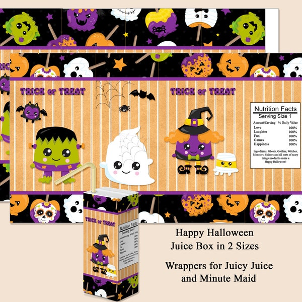 Digital Printable Halloween Juice Box Wrappers - Minute Maid - Juicy Juice