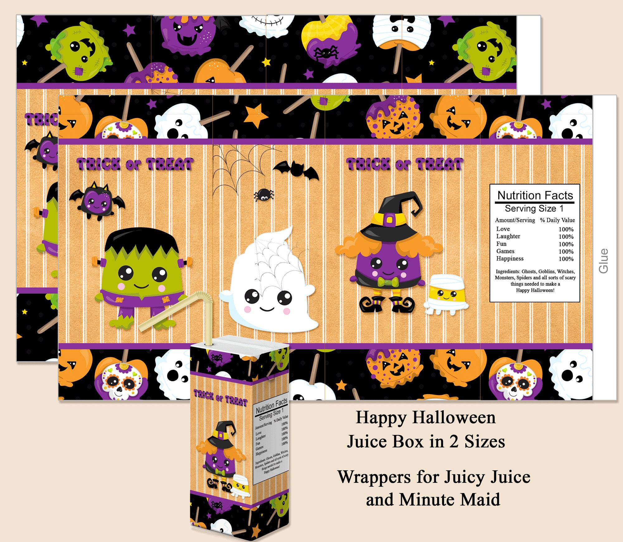 Digital Printable Halloween Juice Box Wrappers Minute Maid - Etsy