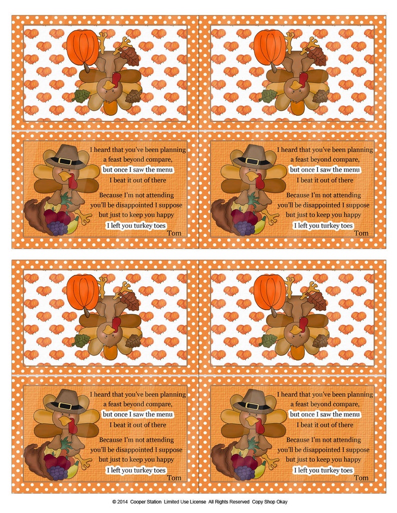 Digital Printable Turkey Toes Bag Toppers image 4