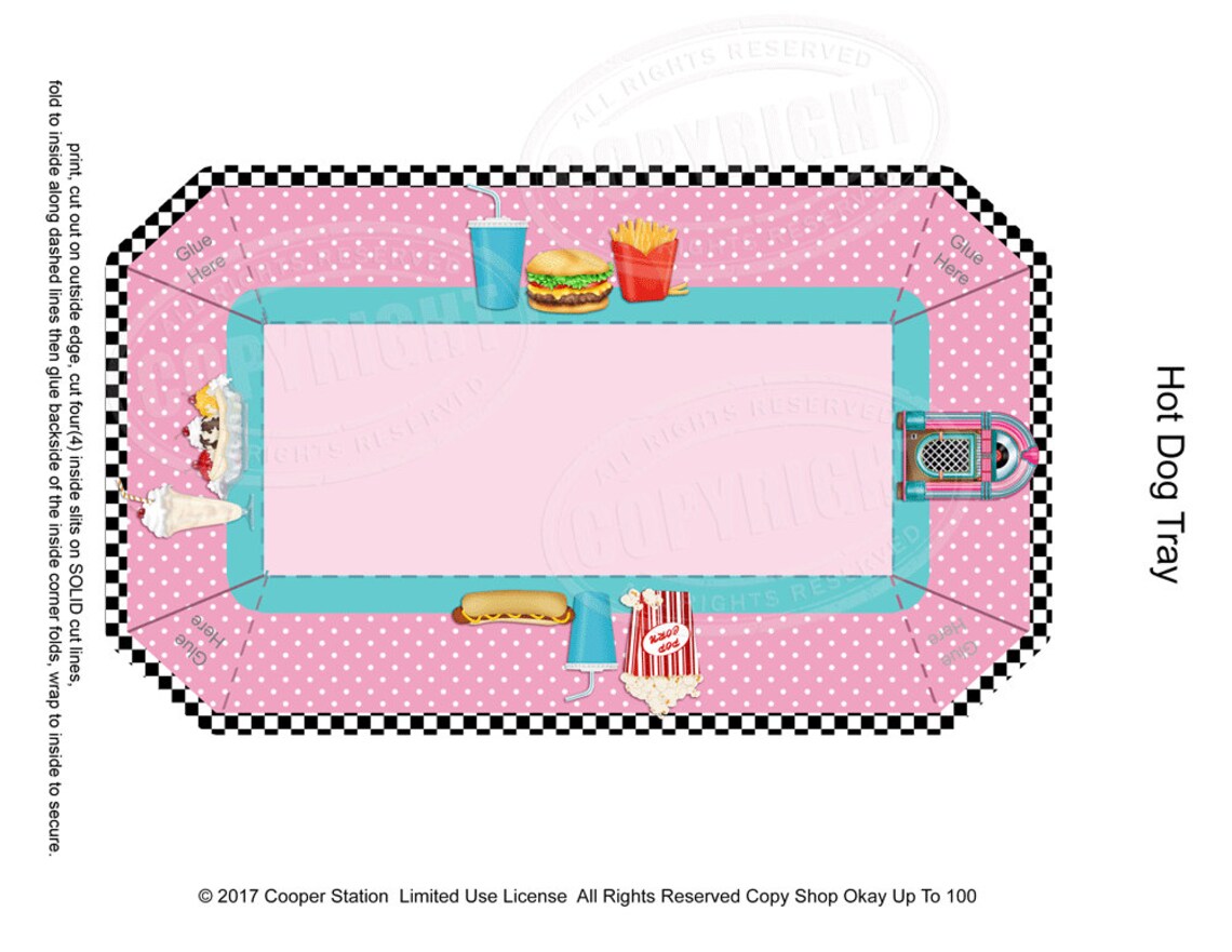 Digital Printable Hot Dog Tray 50s Style Hot Dog Tray - Etsy