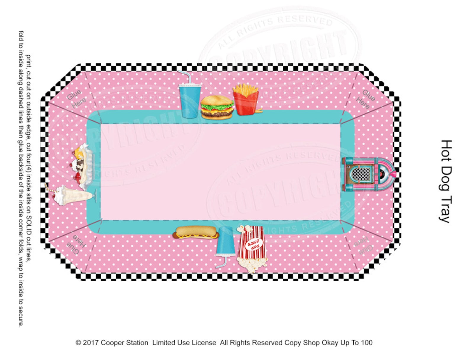 Digital Printable Hot Dog Tray 50s Style Hot Dog Tray | Etsy