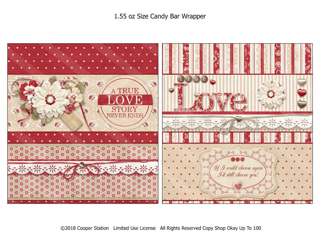 Printable Digital Valentine Hershey Candy Bar Wrappers - Floral- Ribbon ...