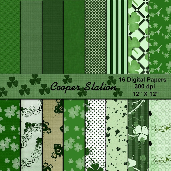 Digital Printable Paper Pack St. Patrick's Day Theme 16 Pieces DP019