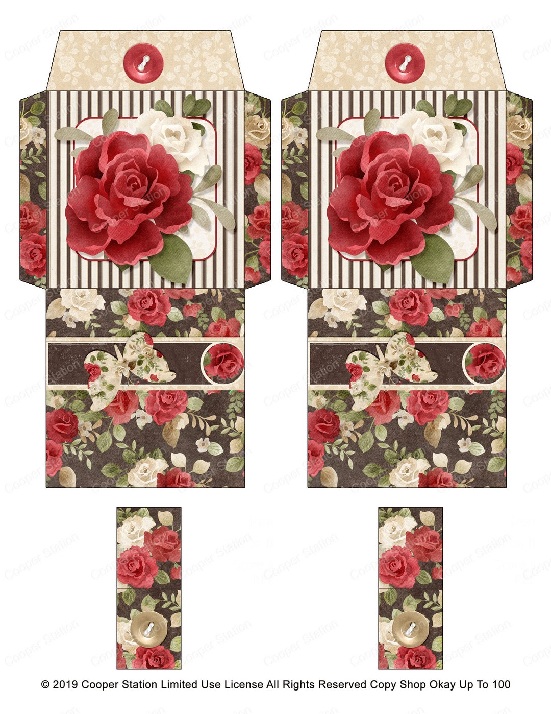 Floral and Stripe Design Digital Tea Bag Wrappers Roses Tea Wrapper