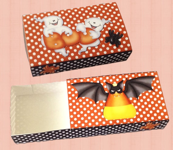 Digital Printable Halloween Treat Box With Ghost and Bat Design-Matchbox -candy corn