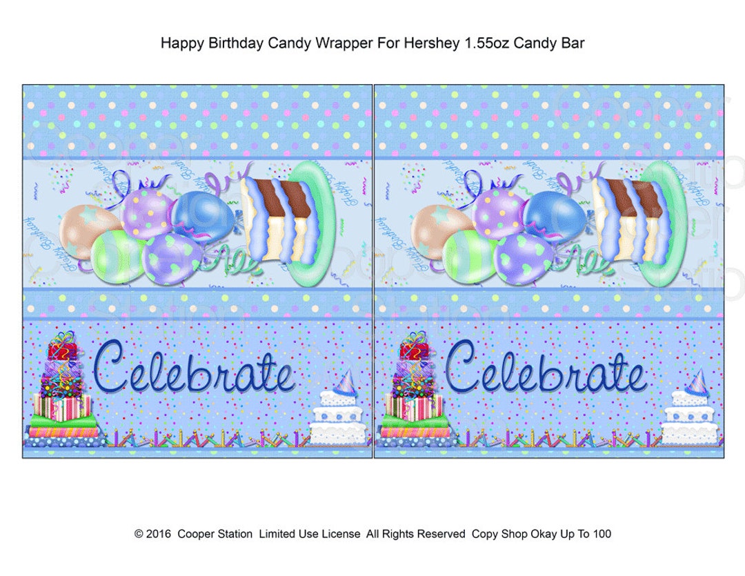 Printable Digital Happy Birthday Hershey Candy Bar Wrapper Cake Ballons ...