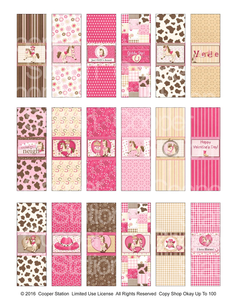 Digital Printable Cowgirl Hershey Nugget Candy Wrappers Birthday Valentine Horse Lovers