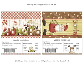 Digital Candy Bar Wrappers Instant Download - Christmas Candy Wrapper - Santa Candy Wrapper - Hershey Candy Bar Wrapper