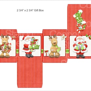 Digital Printable Small Square Christmas Box Set Of Two - Santa Box - Reindeer - Gift Box