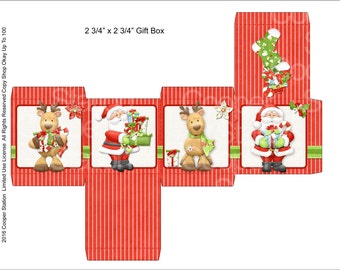 Digital Printable Small Square Christmas Box Set Of Two - Santa Box - Reindeer - Gift Box