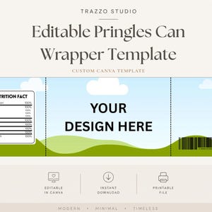 Pringles Can Wrapper Editable Template, Canva Template, Custom Chip Can Label, Party Favor Template, Instant Download, Editable Snack Wrap
