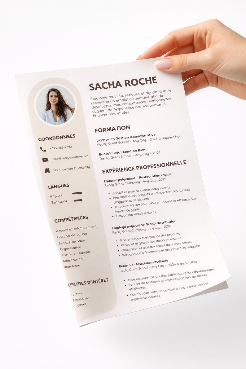 Minimalist Beige Student CV | Canva Template | Student Job CV Food ...