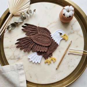 Crochet Patriotic Eagle Patch Pattern, Bald Eagle Crochet Applique, Crochet Wildlife American Pattern, Easy Beginner Bald Eagle Patch