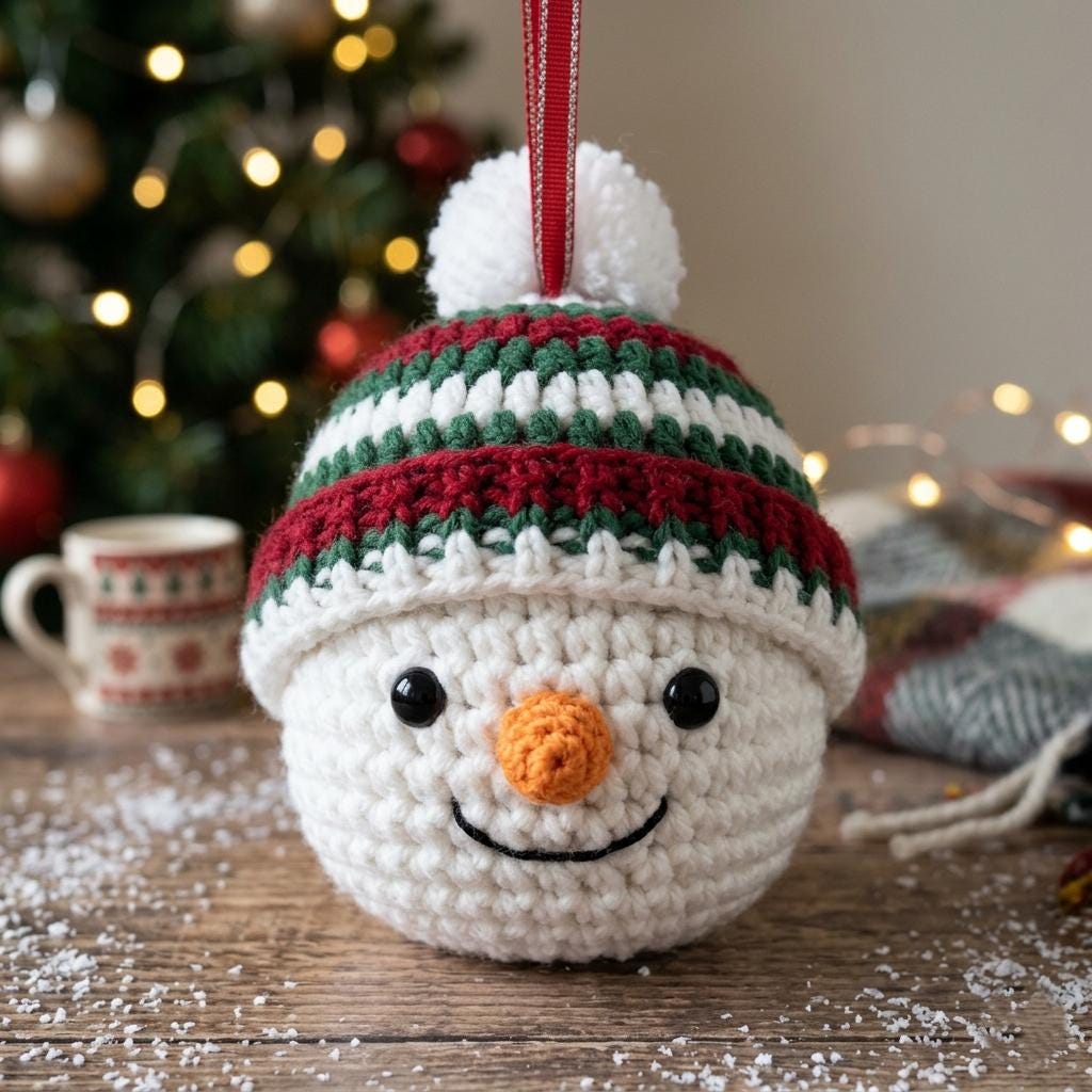 40 Mini Crochet Patterns for Small Makes, Keychains, and Tiny Amigurumi 16 Crochet Snowman head Bauble