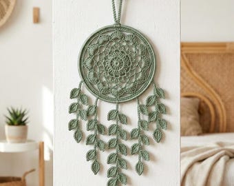 Crochet Leaf Vine Wall Hanging Pattern, Boho Crochet Nature Leaf Decor Mandala, Botanical DIY Bring Home Decor