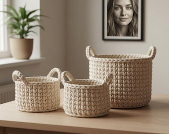 Modern haakpatroon voor een mandenset, 3-in-1 patroon voor beginnersmanden (pdf), haakpatroon voor een opbergset voor thuis, organizer-cadeauset voor haakliefhebbers