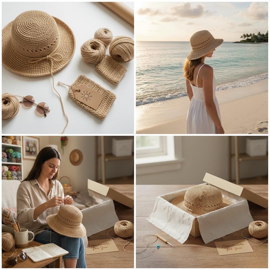 Crochet Raffia Sun Hat Pattern PDF, Beginner Wide Brim Summer Beach Hat ...