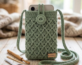 DIY Crochet Phone Pouch, Crochet Smartphone Bag Pattern pdf, Textured Decorative Crochet Bag, Handmade Gift Idea for Crocheters