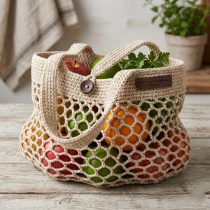 Mesh Crochet Farmer Bag Pattern PDF, Summer Reusable grocery Bag Crochet, Foldable Everyday Crochet Tote Net Bag (Pattern PDF)